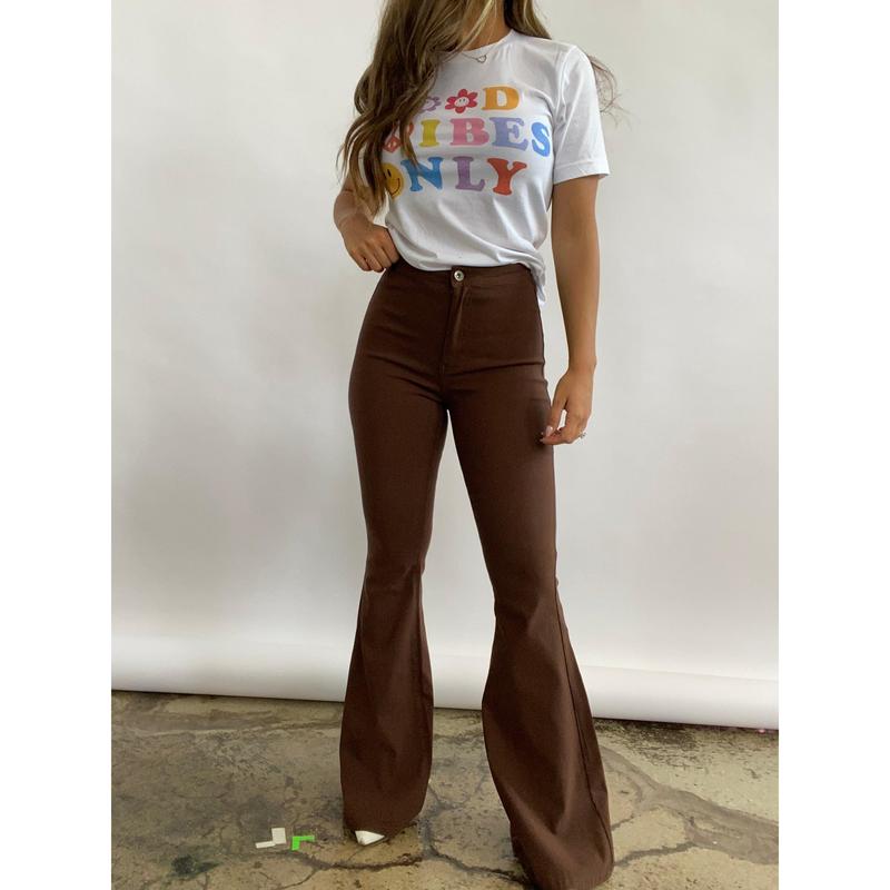 Fiona High Waisted Bell Bottom Flare Jeans - Chocolate Brown
